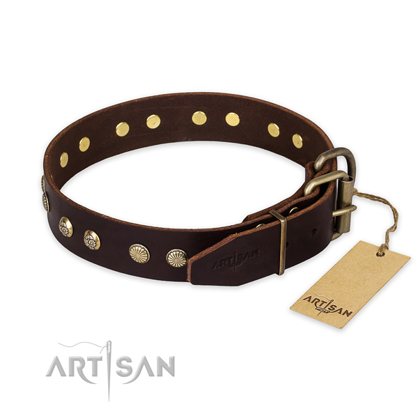 Corrosion resistant hardware on full grain genuine leather collar for your lovely doggie