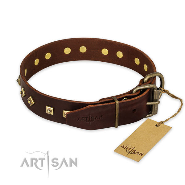 Durable fittings on genuine leather collar for daily walking your canine