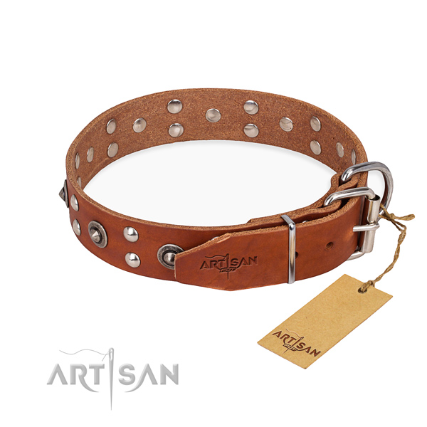 Corrosion resistant traditional buckle on full grain genuine leather collar for your beautiful dog