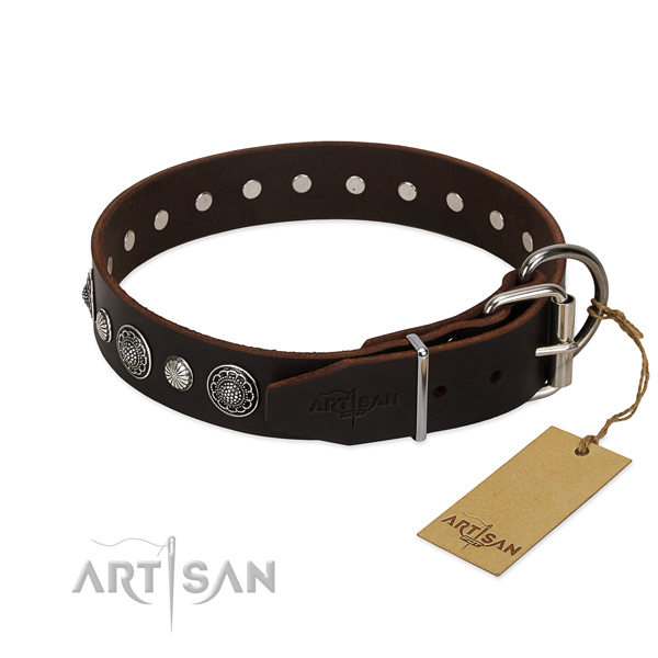 Finest quality full grain leather dog collar with stunning adornments
