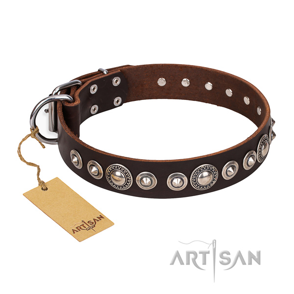 Full grain natural leather dog collar made of best quality material with strong studs