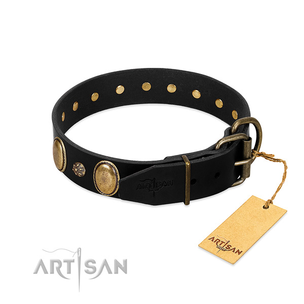 Walking gentle to touch leather dog collar