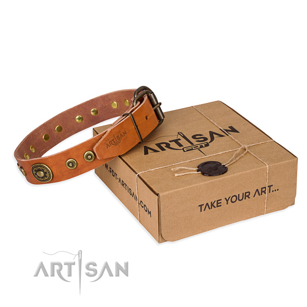 Full grain genuine leather dog collar made of reliable material with reliable hardware