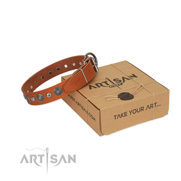 Natural leather collar with strong D-ring for your attractive dog