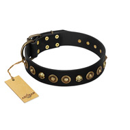 "Reckless Mutt" FDT Artisan Black Leather American Bulldog Collar with Skulls and Brooches (image for) "Reckless Mutt" FDT Artisan Black Leather American Bulldog Collar with Skulls and Brooches