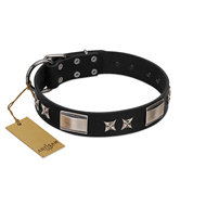 "Pitch Dark" FDT Artisan Black Leather American Bulldog Collar with Stars and Plates (image for) "Pitch Dark" FDT Artisan Black Leather American Bulldog Collar with Stars and Plates