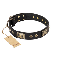 "Jewel Passion" FDT Artisan Fashionable Black Leather American Bulldog Collar (image for) "Jewel Passion" FDT Artisan Fashionable Black Leather American Bulldog Collar