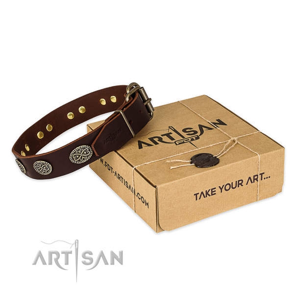 Rust resistant hardware on full grain natural leather collar for your lovely canine