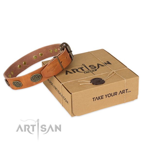 Rust resistant hardware on full grain natural leather collar for your stylish doggie