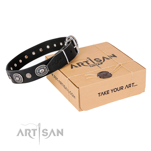 Durable full grain genuine leather dog collar crafted for stylish walking