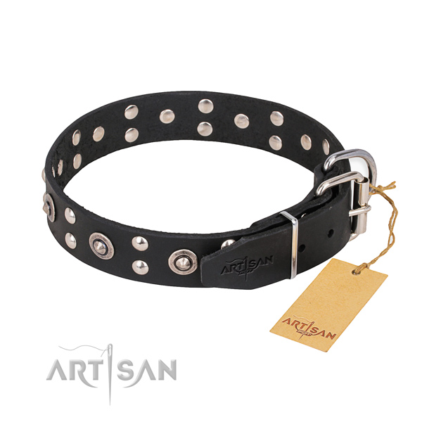 Corrosion resistant fittings on full grain leather collar for your attractive pet
