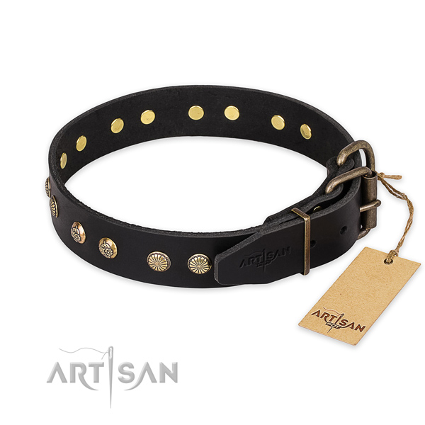 Reliable fittings on genuine leather collar for your lovely four-legged friend