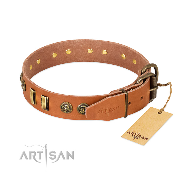 Durable fittings on natural leather dog collar for your dog