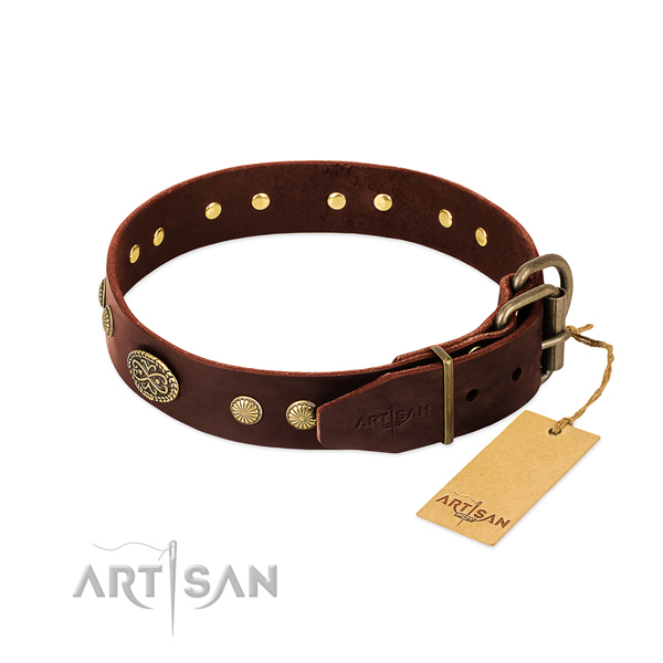 Reliable D-ring on full grain genuine leather dog collar for your canine