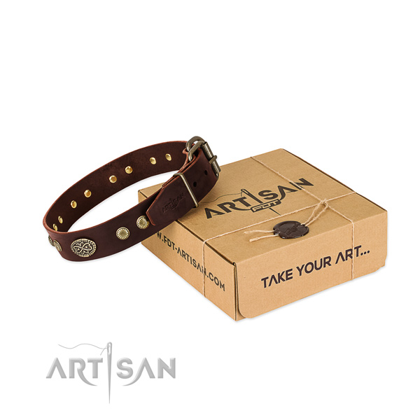 Strong studs on Genuine leather dog collar for your doggie