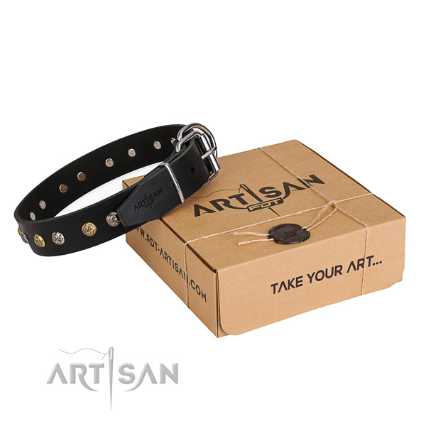 Gentle to touch full grain genuine leather dog collar created for comfortable wearing
