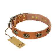 "Magic Amulet" FDT Artisan Tan Leather American Bulldog Collar with Oval Studs (image for) "Magic Amulet" FDT Artisan Tan Leather American Bulldog Collar with Oval Studs