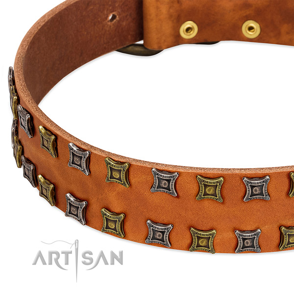 Soft to touch genuine leather dog collar for your handsome dog