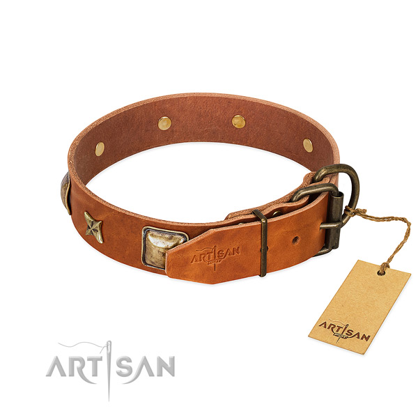 Full grain genuine leather dog collar with rust-proof hardware and studs