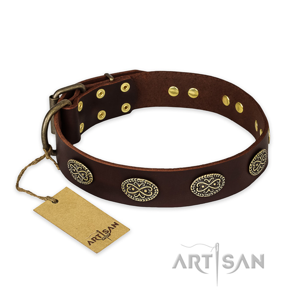 Awesome genuine leather dog collar with reliable D-ring