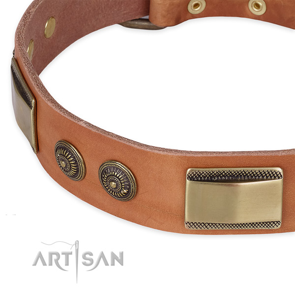 Corrosion proof buckle on full grain natural leather dog collar for your canine