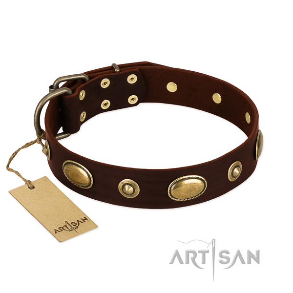 Remarkable full grain genuine leather collar for your four-legged friend