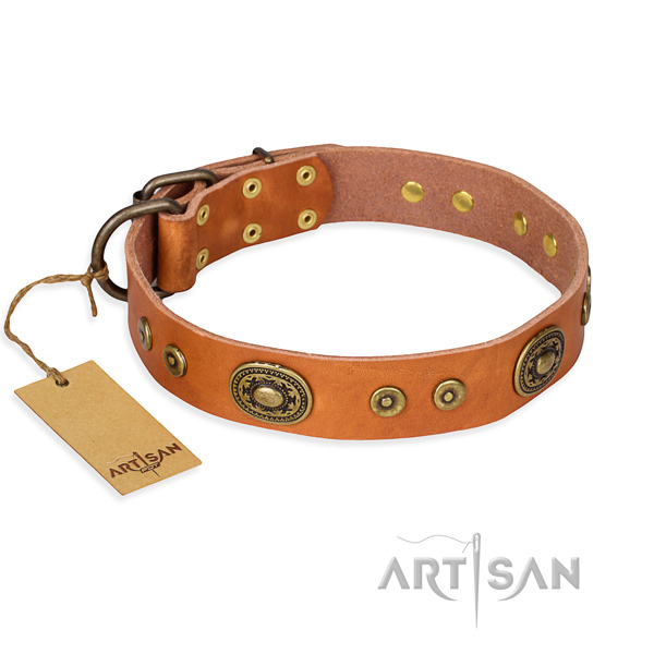 Full grain leather dog collar made of top notch material with rust resistant fittings