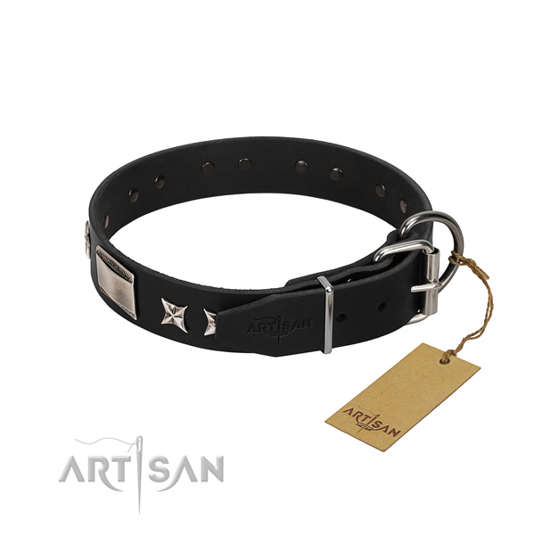 Soft leather dog collar with corrosion resistant traditional buckle
