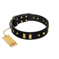 "De Luxe" FDT Artisan Black Leather American Bulldog Collar with Old Bronze-like Plates and Studs (image for) "De Luxe" FDT Artisan Black Leather American Bulldog Collar with Old Bronze-like Plates and Studs