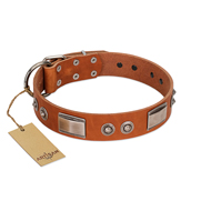 "Pawsy Glossy" FDT Artisan Exclusive Tan Leather American Bulldog Collar 1 1/2 inch (40 mm) wide (image for) "Pawsy Glossy" FDT Artisan Exclusive Tan Leather American Bulldog Collar 1 1/2 inch (40 mm) wide