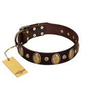 "Natural Grace" FDT Artisan Handmade Decorated Brown Leather American Bulldog Collar (image for) "Natural Grace" FDT Artisan Handmade Decorated Brown Leather American Bulldog Collar