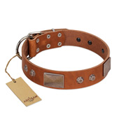 "Great Obelisk" Handcrafted FDT Artisan Tan Leather American Bulldog Collar with Large Plates and Pyramids (image for) "Great Obelisk" Handcrafted FDT Artisan Tan Leather American Bulldog Collar with Large Plates and Pyramids