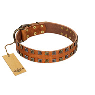 "Terra-cotta" FDT Artisan Tan Leather American Bulldog Collar with Two Rows of Studs (image for) "Terra-cotta" FDT Artisan Tan Leather American Bulldog Collar with Two Rows of Studs