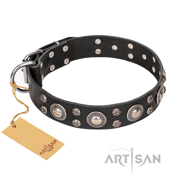Strong leather dog collar with reliable hardware