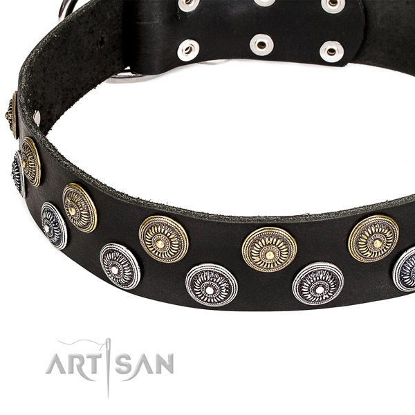 Natural genuine leather dog collar with exquisite decorations