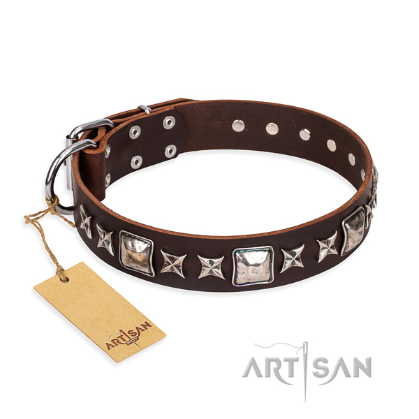 Exquisite leather dog collar for handy use