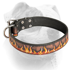 Handpainted Fire Flames leather American Bulldog collar