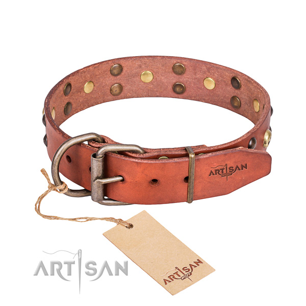 Leather dog collar with thoroughly polished edges for pleasant daily use