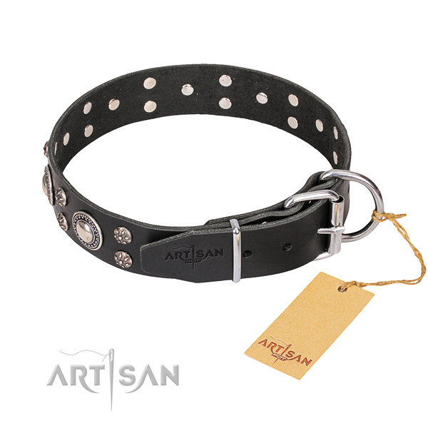 Genuine leather dog collar with smoothed finish