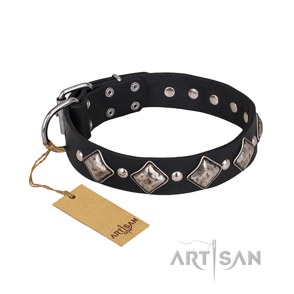 Full grain natural leather dog collar with smoothed leather surface