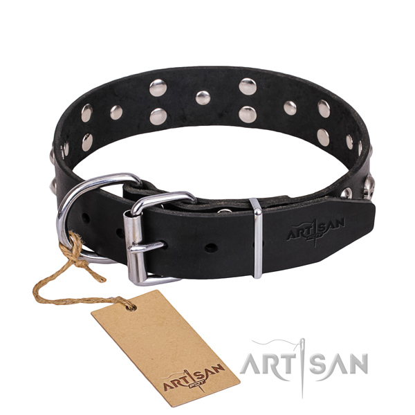 Dependable leather dog collar with non-rusting hardware