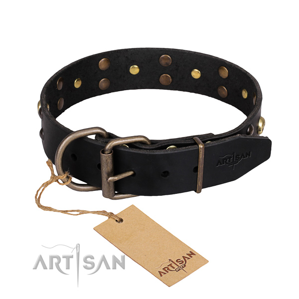 Resistant leather dog collar with non-rusting hardware