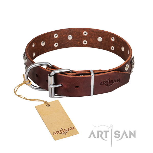 Hardwearing leather dog collar with corrosion-resistant hardware