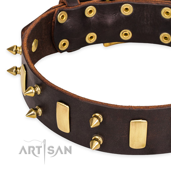 Easy to adjust leather dog collar with almost unbreakable durable buckle