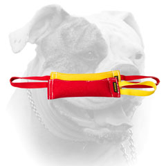 Heavy stuffed French Linen training bite tugs with one or two handles for American Bulldog